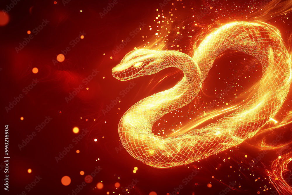 Glowing fiery snake in motion, abstract digital fantasy art Glowing fiery snake in motion, abstract digital fantasy art