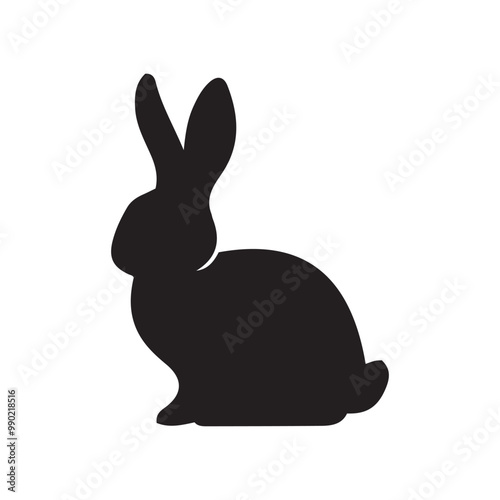 Black side silhouette of a rabbit isolated on white background. Vector illustration