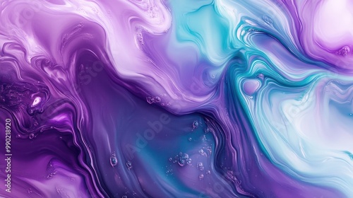 abstract ai generated background illustration of a colored floating liquid in violet and turquoise pastel colors