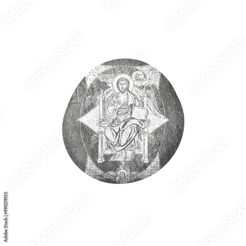 Christian illustration of the Jesus Christ the greatest Bishop in Byzantine style. Decorative scrapbook element on pebble isolated