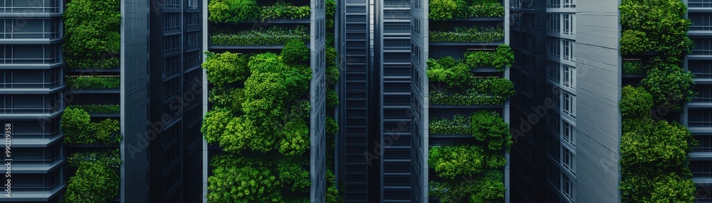 Modern architecture integrated with lush greenery, showcasing a sustainable design concept in an urban environment. Modern architecture integrated with lush greenery, showcasing a sustainable design concept in an urban environment.
