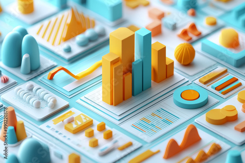 Colorful charts and graphs showcasing data visualization techniques in a modern design workspace