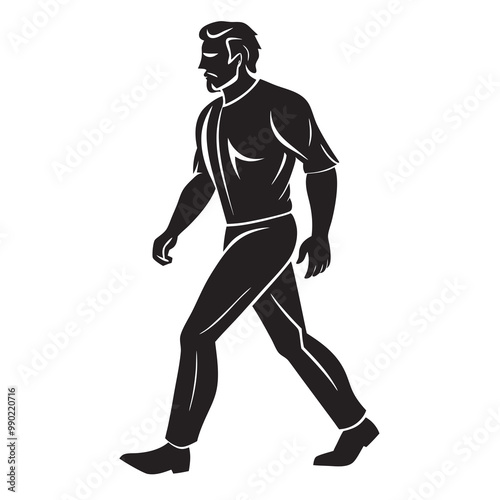 Walking man fashion model side view silhouette vector illustration