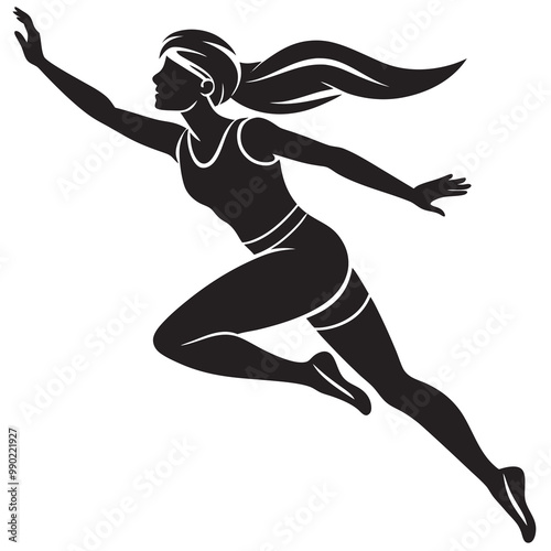 Women's long jump silhouette vector illustration