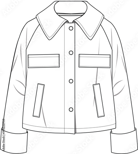 Crop Barbour Jacket technical drawing flat sketch vector