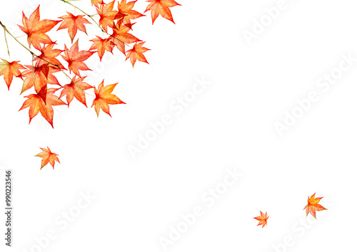 紅葉 秋　背景 フレーム　水彩 イラスト