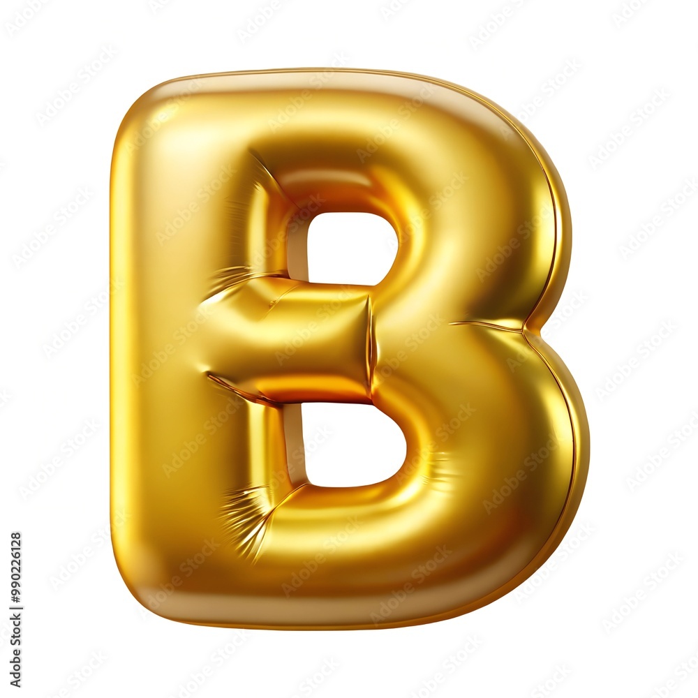 Metallic gold letter B balloon 3D render icon isolated on white background Metallic gold letter B balloon 3D render icon isolated on white background