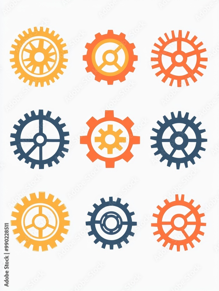 Nine Gears on White Background Nine Gears on White Background