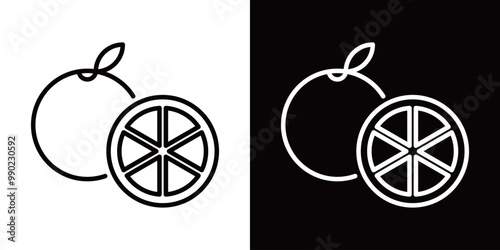 オレンジの断面のシンプルなラインアイコン