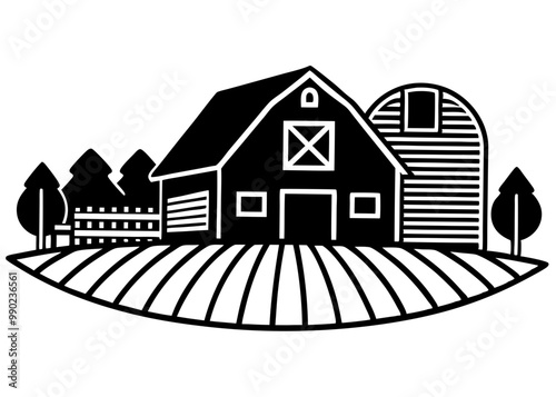 house in the countryside farm silhouette vector illustration black 