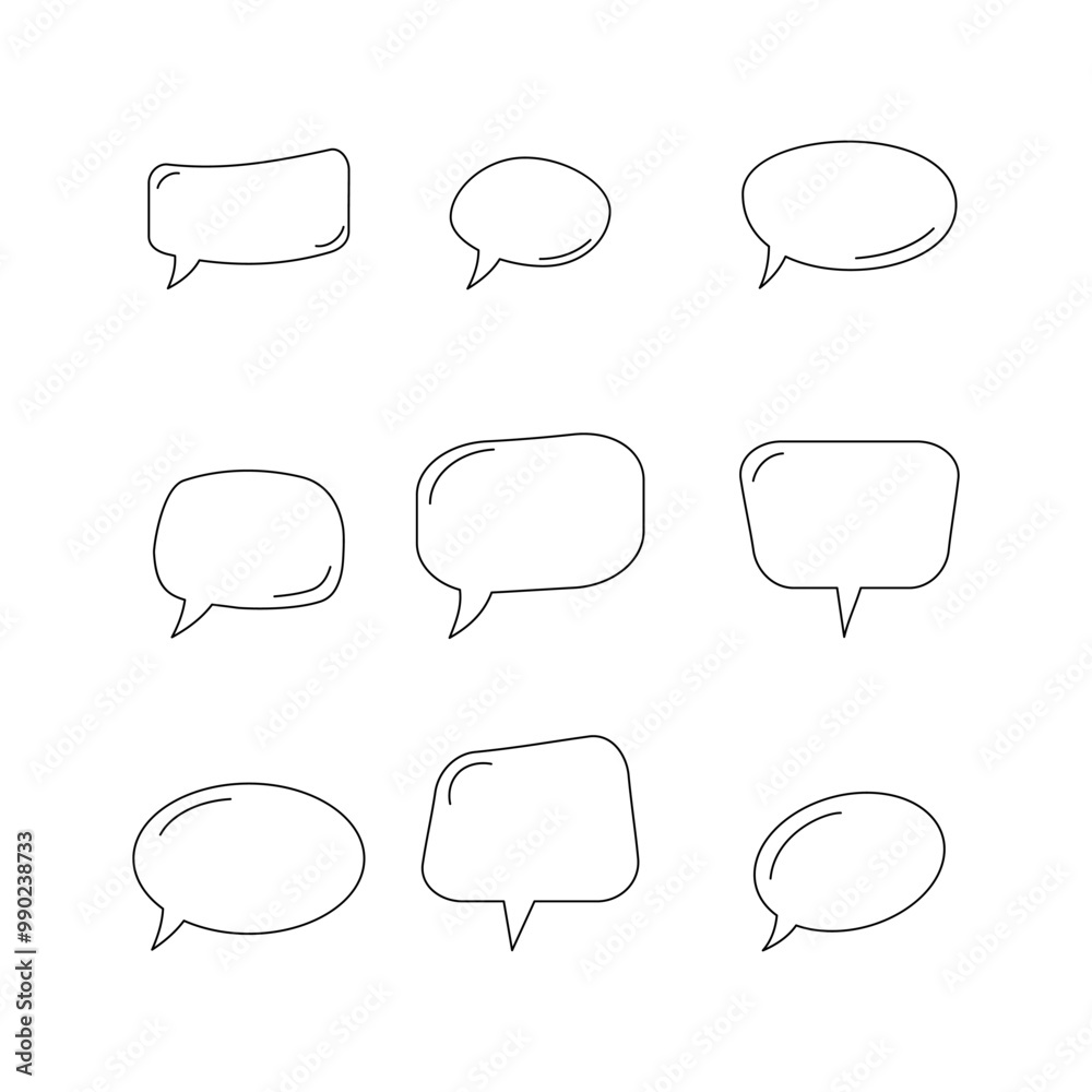 Speech bubble doodle line symbol sign icon collection. outline style. isolated illustration