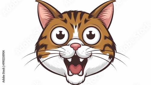 A cartoon of an angry and surprised cat with a funny and excited expression. The cat has its eyes wide open and its mouth open in a shocked expression. The cat is isolated on a transparent background.