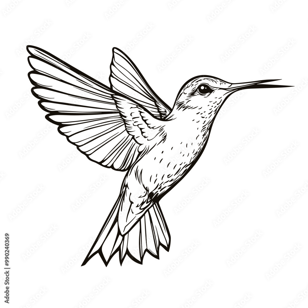 Fototapeta premium Coloring pages. Hummingbird Line art design for adult or kids colouring book