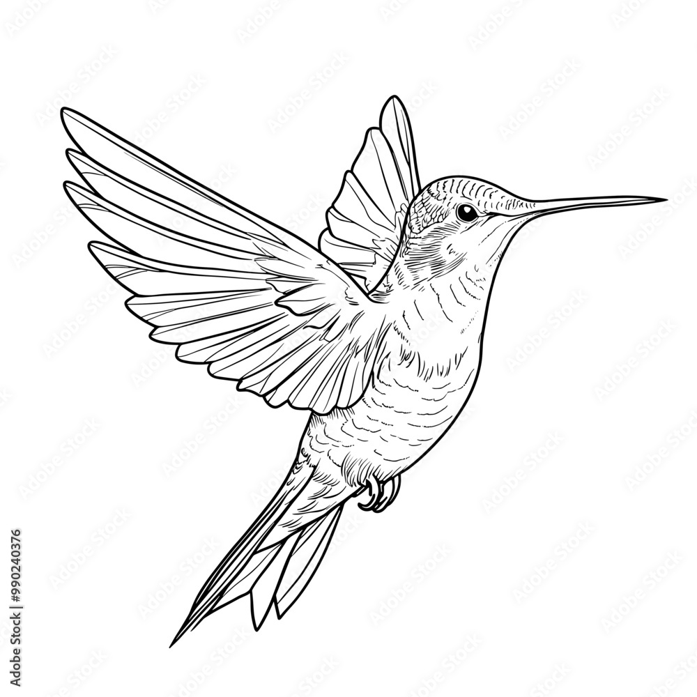 Fototapeta premium Coloring pages. Hummingbird Line art design for adult or kids colouring book