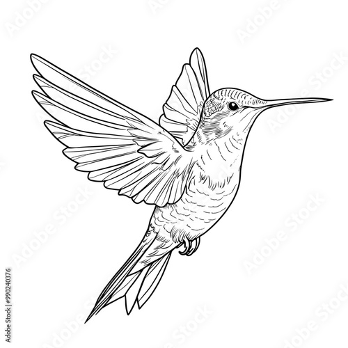 Coloring pages. Hummingbird Line art design for adult or kids colouring book