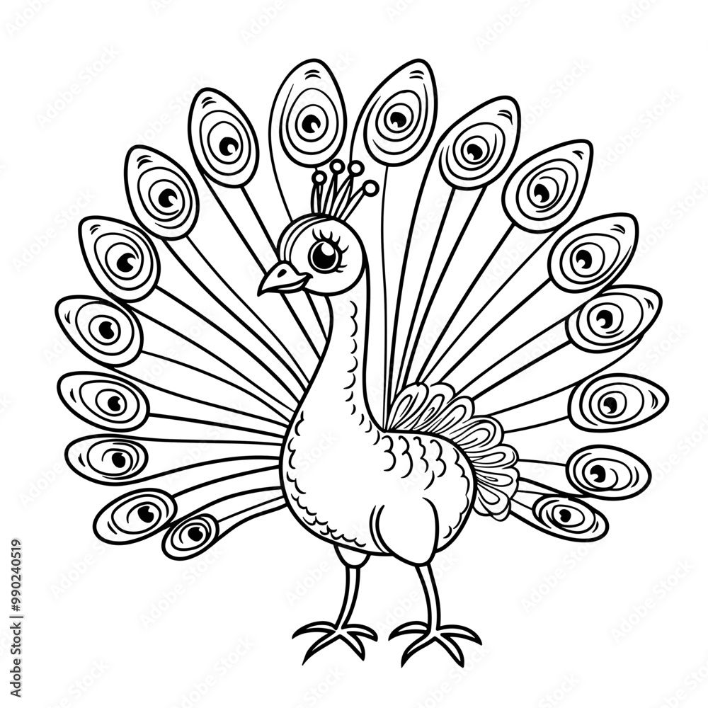 Fototapeta premium Cute peacock cartoon image for kids