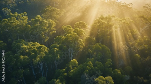 Sunlight Through Forest Canopy - Aerial View