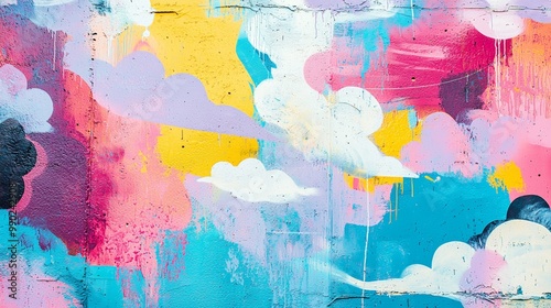 Wallpaper Mural Whimsical graffiti wall with dreamlike elements, soft pastels Torontodigital.ca