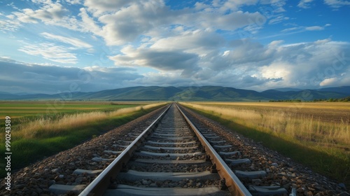 Stunning View of Railway Tracks Leading to Distant Mountains