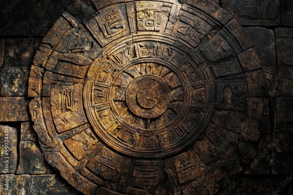 Carved stone texture with ancient symbols and deep engravings, worn by time Carved stone texture with ancient symbols and deep engravings, worn by time