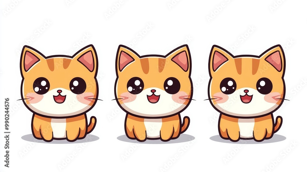 Fototapeta premium Cute cartoon kittens sitting happily side by side in a playful arrangement
