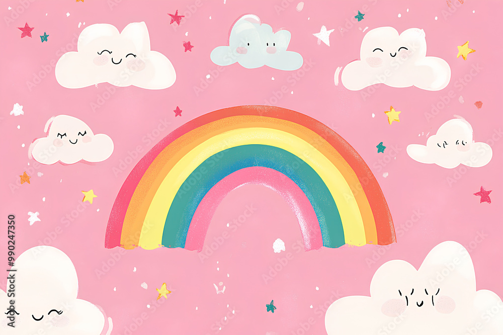 cute rainbow and clouds pink background stylish design cute rainbow and clouds pink background stylish design