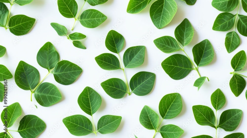 Green Leaves Pattern on White Background - Nature Photography Green Leaves Pattern on White Background - Nature Photography