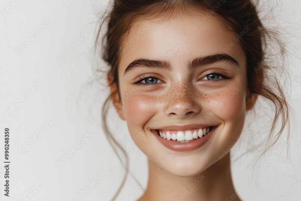 Charming young woman grinning against a white background Charming young woman grinning against a white background