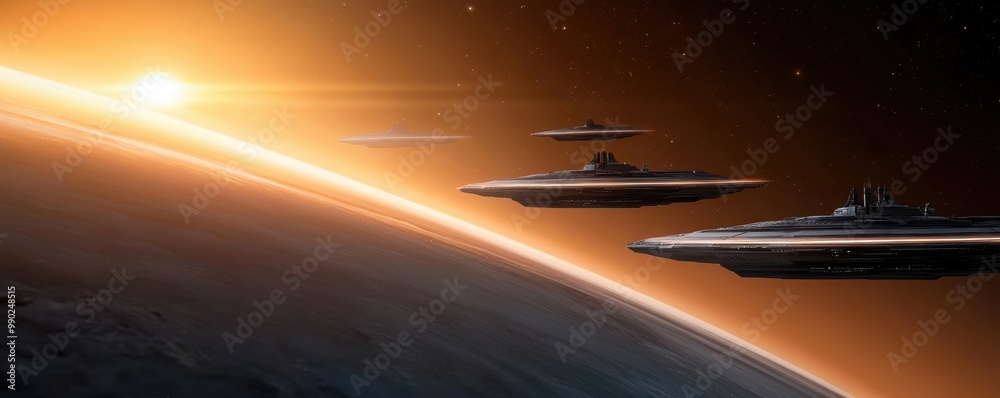 Futuristic Warships Orbiting a Ringed Planet Futuristic Warships Orbiting a Ringed Planet