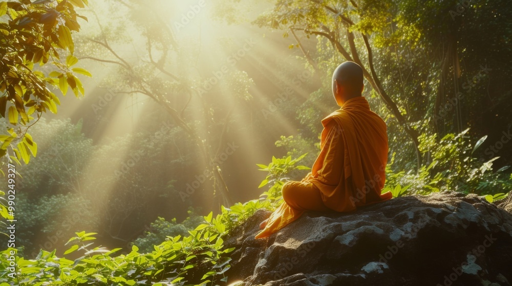 Monk Meditating in a Tranquil Forest: Finding Inner Peace Monk Meditating in a Tranquil Forest: Finding Inner Peace