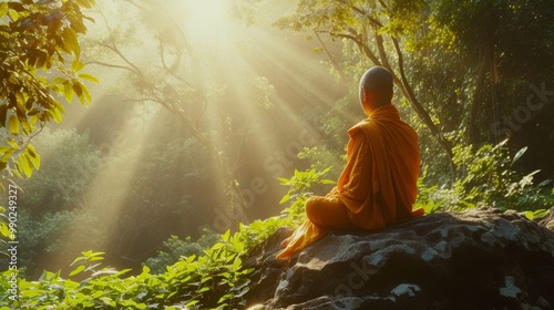 Monk Meditating in a Tranquil Forest: Finding Inner Peace