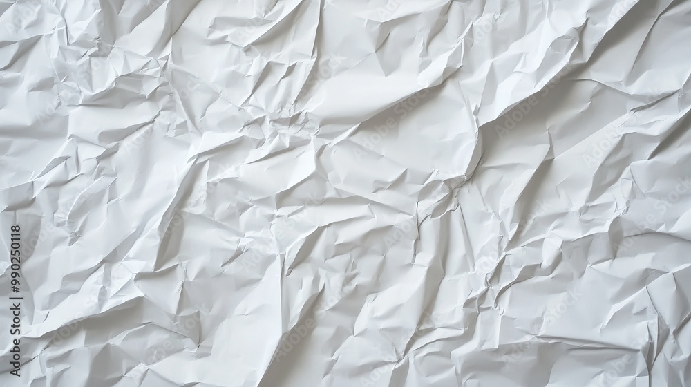 Fototapeta premium Crumpled white paper texture, glued poster pattern with wrinkles for mockup, abstract background