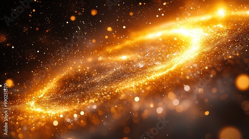 Golden Glowing Light Swirls With Sparkling Particles In Space