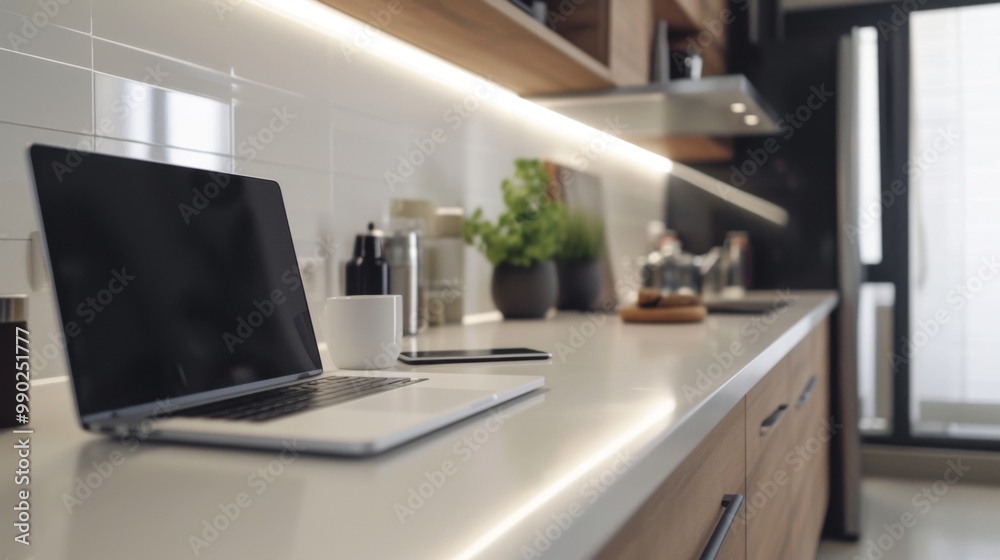 Modern Kitchen Design with White Countertop and Wood Cabinets Modern Kitchen Design with White Countertop and Wood Cabinets