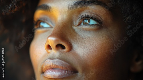 Close-Up Portrait of a Woman Looking Up