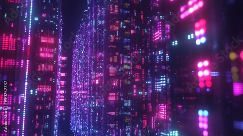 Neon Cityscape of Futuristic Metropolis at Night