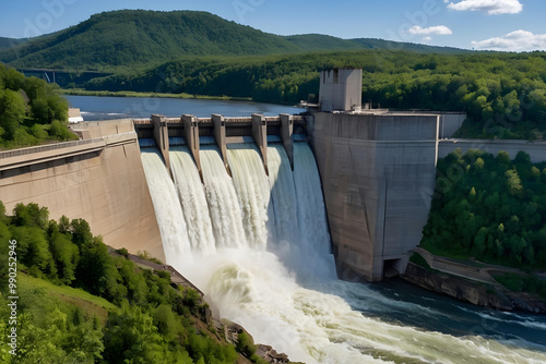 Wallpaper Mural Majestic Hydroelectric Dam Powering Renewable Energy in Lush Mountain Landscape. Engineering, Technology. Torontodigital.ca