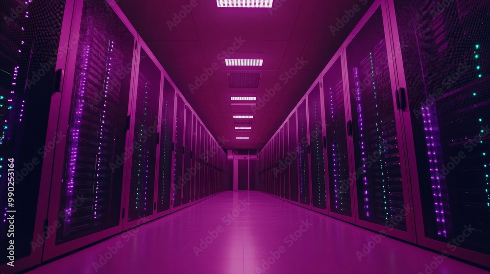 Futuristic Server Room with Vibrant Purple Lighting Futuristic Server Room with Vibrant Purple Lighting