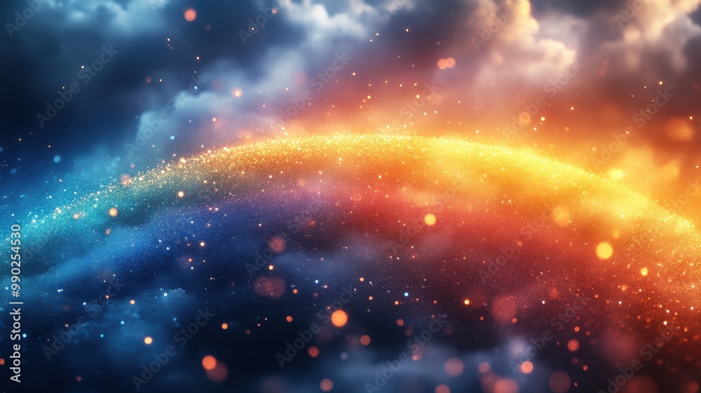 Golden Sunset Sky With Soft Clouds And Glowing Lights Golden Sunset Sky With Soft Clouds And Glowing Lights