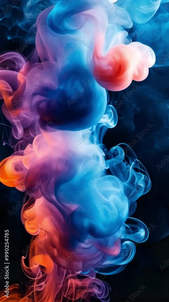 Abstract of Blue and Orange Particle Fluid isolated on black. paint drops mixing in water. Ink swirling underwater. Colored cloud abstract smoke explosion animation. 3D render 4k video Abstract of Blue and Orange Particle Fluid isolated on black. paint drops mixing in water. Ink swirling underwater. Colored cloud abstract smoke explosion animation. 3D render 4k video