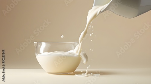 pouring milk into a glass  with white background Generative AI