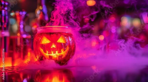 Wallpaper Mural Glowing jack-o'-lantern drink with smoky halloween atmosphere Torontodigital.ca