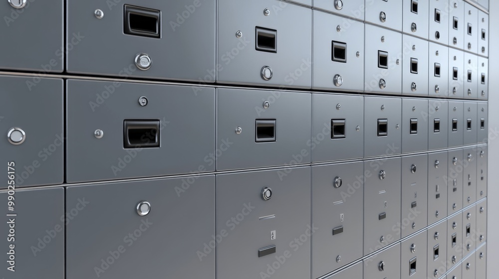 Rows of Metallic Lockers in a Corporate Setting Rows of Metallic Lockers in a Corporate Setting