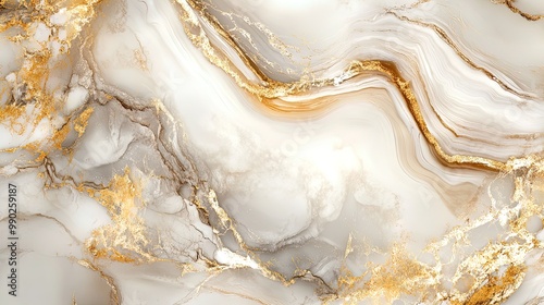 Elegant Marble Poster Design: Graceful White and Beige Patterns with Golden Veins for a Luxurious Touch in Contemporary Interiors photo