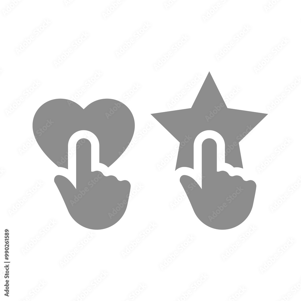 Love and like button with cursor hand. Stared, hearted favorite symbol with mouse, star and heart. Love and like button with cursor hand. Stared, hearted favorite symbol with mouse, star and heart.
