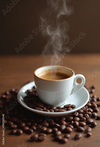 Espresso coffee cup with coffee beans Coffee pause. with copy space image. Place for adding text or design