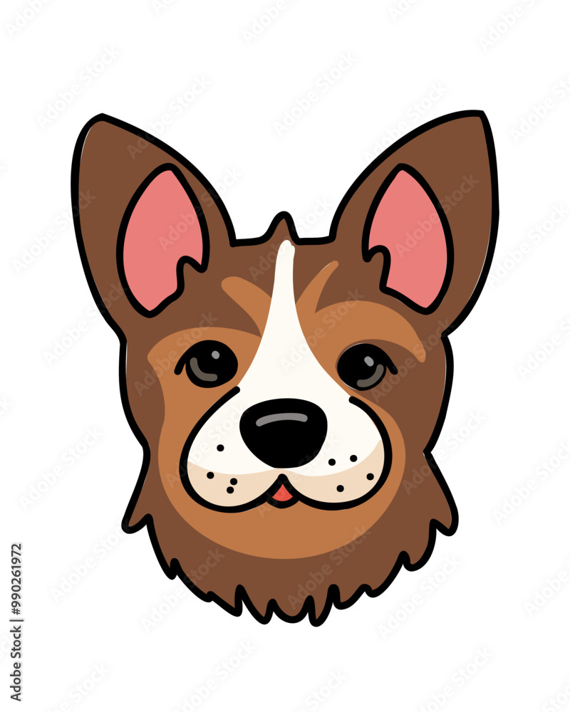 Drawn head of a funny puppy. Pets outline in simple childish style
