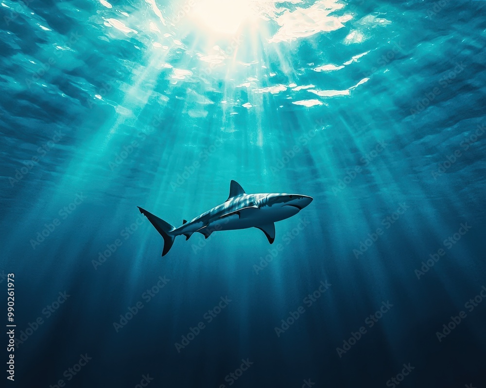 Majestic Shark Swimming in Sunlit Ocean Waters Majestic Shark Swimming in Sunlit Ocean Waters
