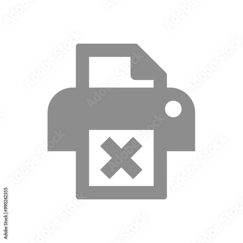 Broken computer printer. Error printing or fax machine vector icon.