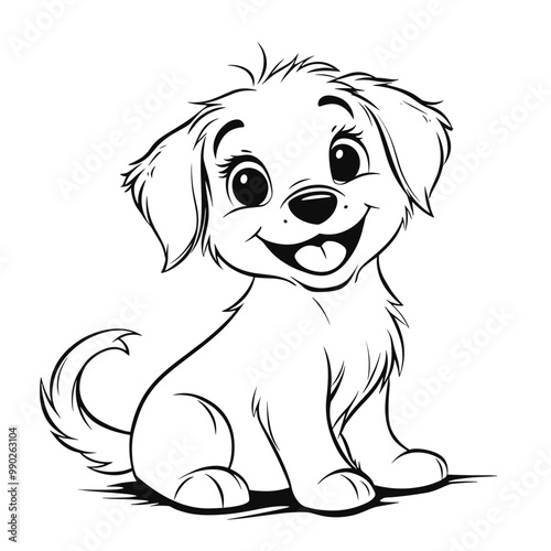 Dog Character Vector, Coloring Book Page with Dog, Coloring page outline of a cute dog, coloring page